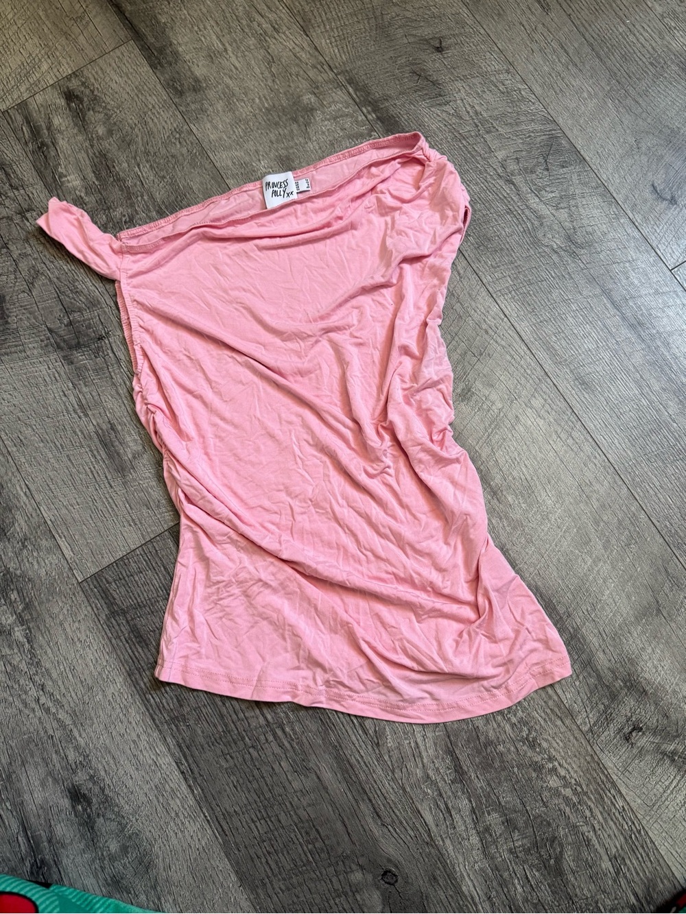 Princess Polly: Pink Solid One-Shoulder Ruched Stretch Jersey Top, Size 8(M) - Picture 4 of 7